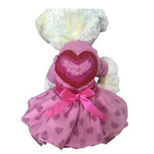 BNWT East Side Collection XS Pink Chiffon Heart‎ Dog Shirt With Match Skirt